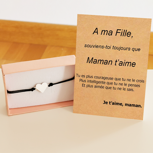 Le bracelet Coeur + la carte "A ma Fille"