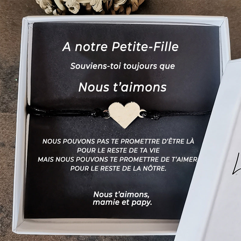 Le bracelet Coeur + la carte "A ma petite-fille" -  Personnalisation Prénom