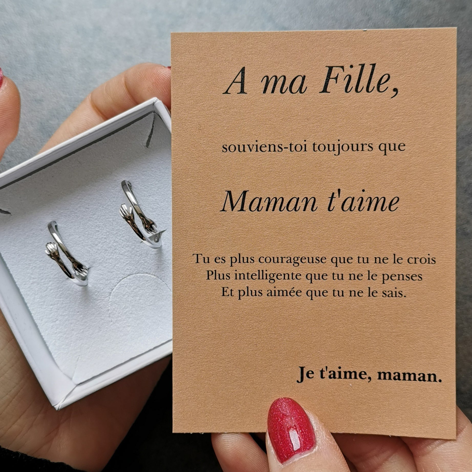 Lot de 2 Bagues Ajustables Tendresse + la carte "A ma Fille"