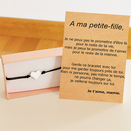 Le bracelet Coeur + la carte "A ma petite-fille"