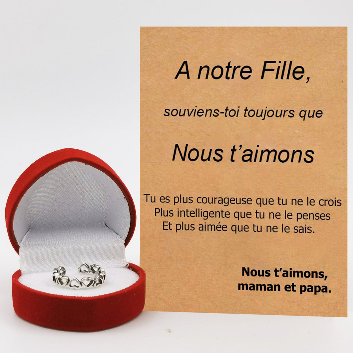 Duo bagues cœur notre fille avec carte message maman et papa - Les Bijoux de Marilou