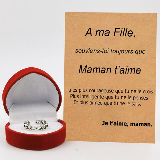 Duo bagues cœur mère fille avec carte message A ma Fille Maman t'aime livré en écrin