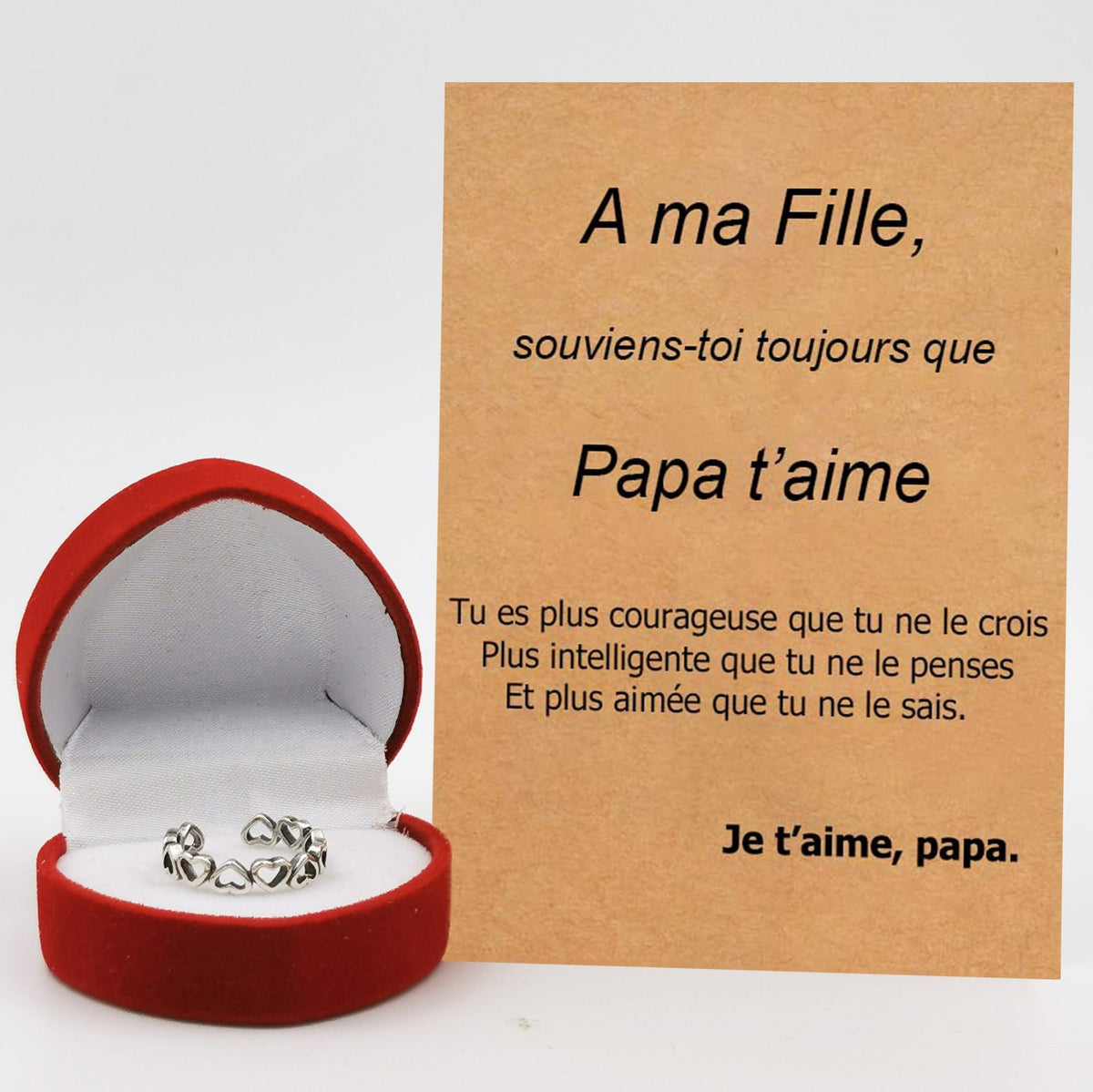 Duo bagues cœur père fille avec carte message A ma Fille Papa t'aime - Les Bijoux de Marilou