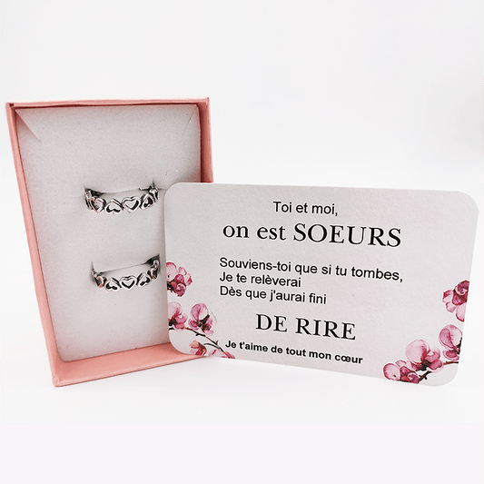 Bague Soeur Ajustable - Lot de 2 Bagues pour Soeur + la Carte "Toi et Moi" - Les Bijoux de Marilou
