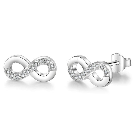 Boucles d'oreilles infinies en argent 925 serties de cristaux blancs, cadeau pour elle