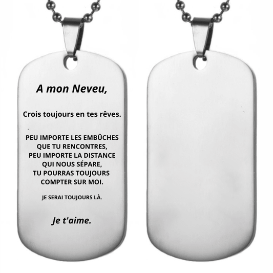 Collier A Mon Neveu — Plaque Gravée Personnalisée