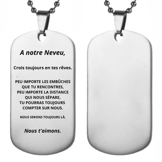 Collier A Mon Neveu — Plaque Gravée Personnalisée