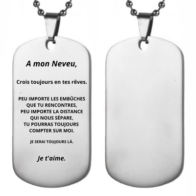 Collier A Mon Neveu — Plaque Gravée Personnalisée