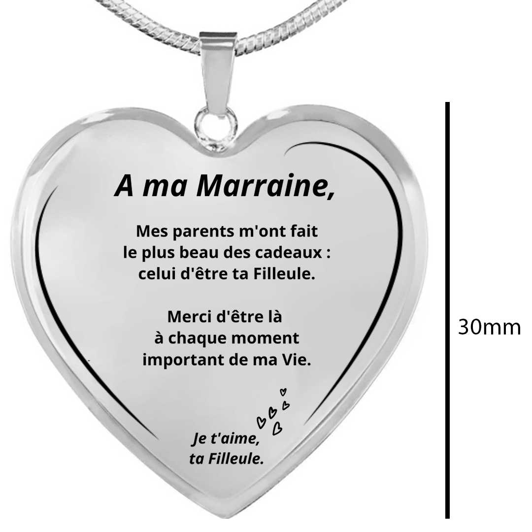 Collier marraine dimensions du pendentif cœur et chaîne 60 cm - Les Bijoux de Marilou