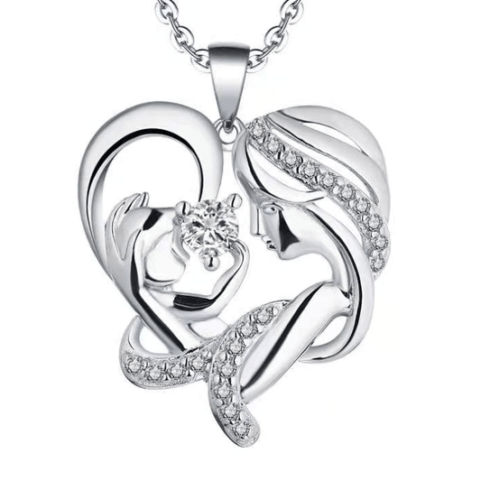 Collier Naissance Maman Je t'Aime, pendentif cœur maman berçant son enfant en argent - Les Bijoux de Marilou