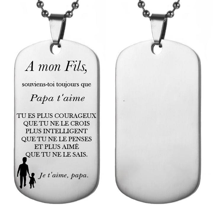 Collier plaque gravé A mon Fils Papa t'aime