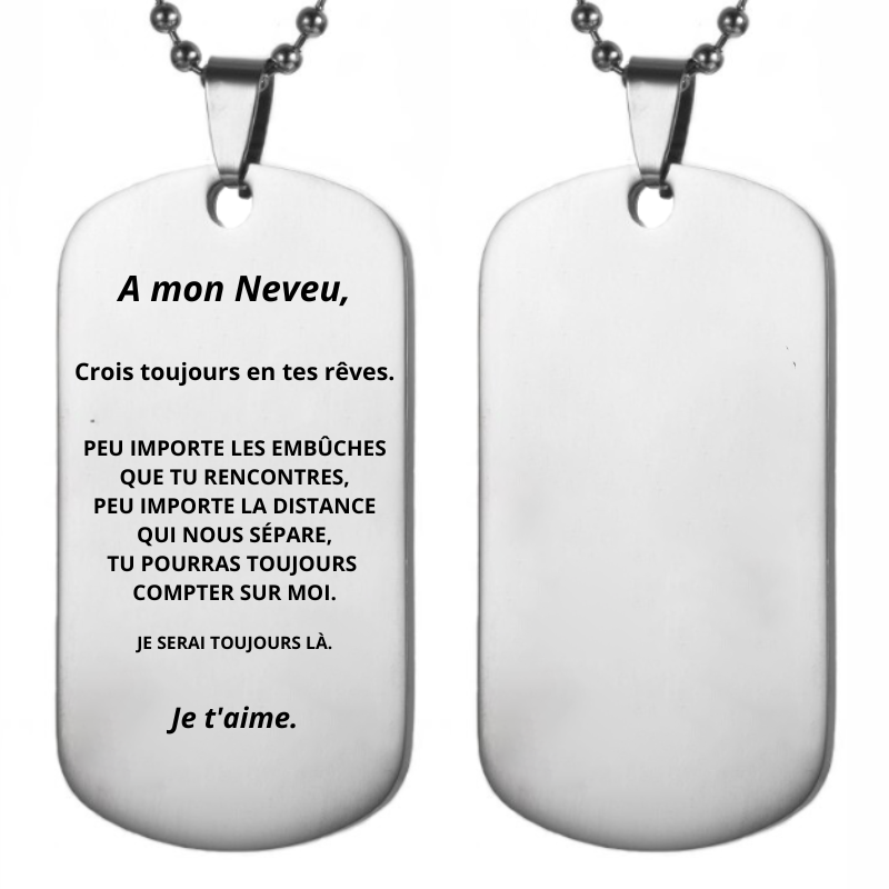 Collier Plaque A mon Neveu Gravé - Face Message