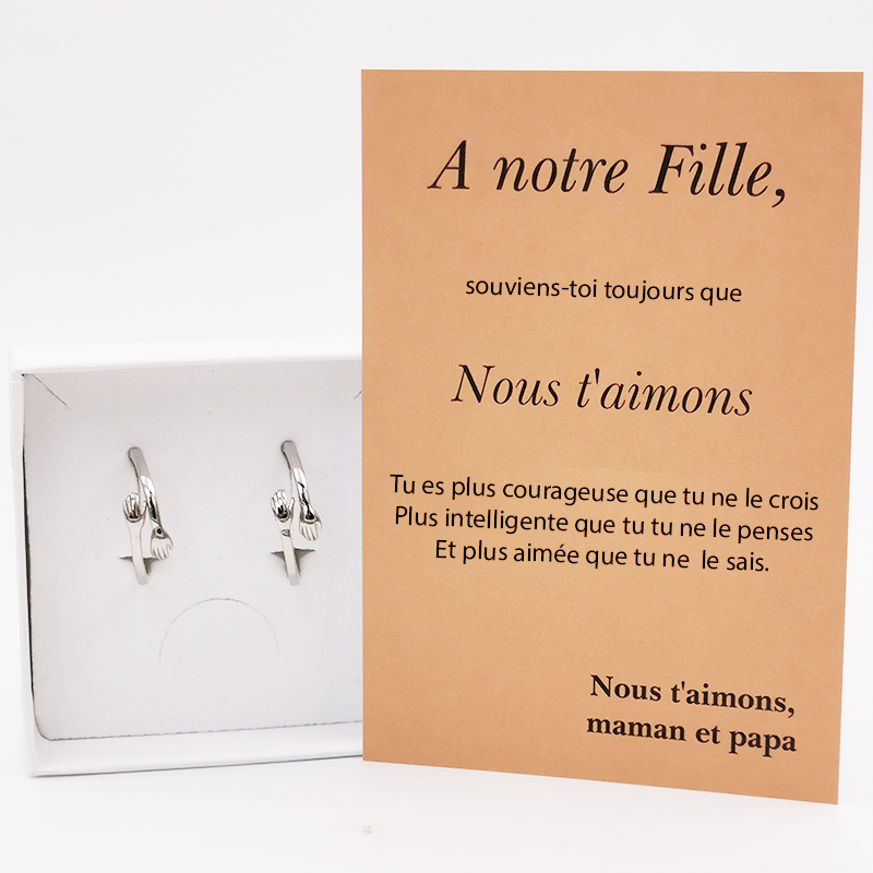 Duo bagues notre fille tendresse avec carte message maman et papa