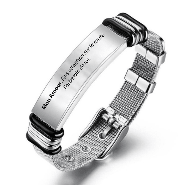 Bracelet ajustable gravé Mon Amour, fais attention sur la route j'ai besoin de toi - Les Bijoux de Marilou