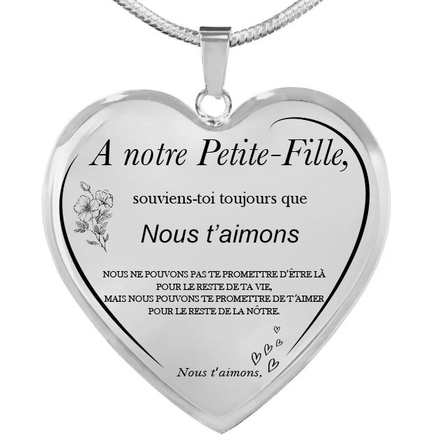 Le Collier Coeur "A ma Petite-Fille" - Personnalisation Texte (Prénom/Signature) A notre Petite-Fille - Les Bijoux de Marilou