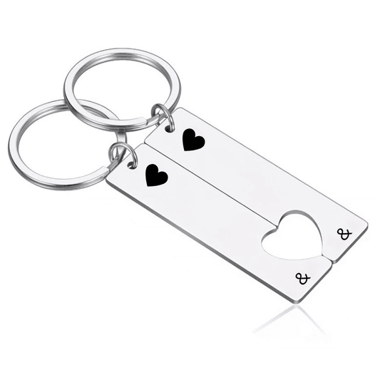 Porte-clé couple duo de plaques acier avec cœur emboîtable, modèle vierge