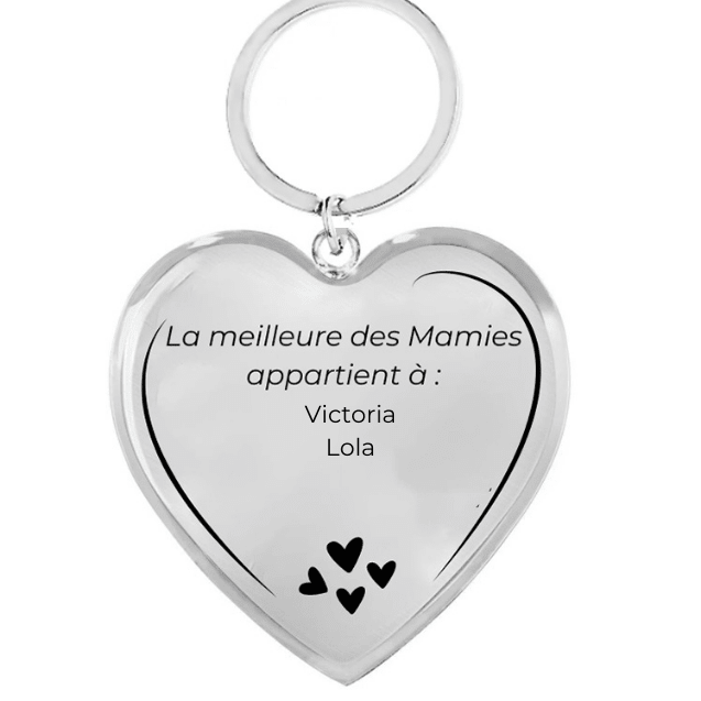 Porte-clé cœur mamie en acier inoxydable gravé La meilleure des Mamies