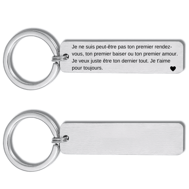 Porte-clé je t'aime personnalisé, plaque acier gravée Je t'aime pour toujours et face arrière lisse - Les Bijoux de Marilou