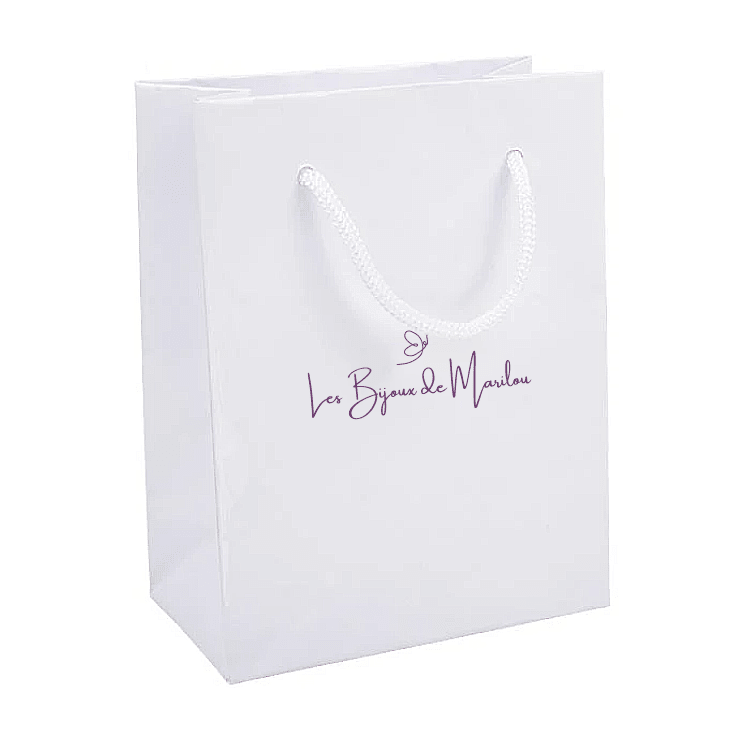 Sac cadeau blanc élégant estampillé Les Bijoux de Marilou