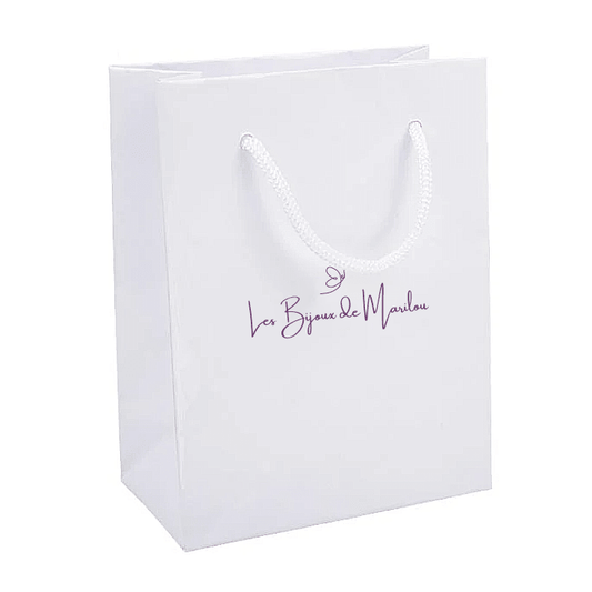 Sac cadeau blanc élégant estampillé Les Bijoux de Marilou